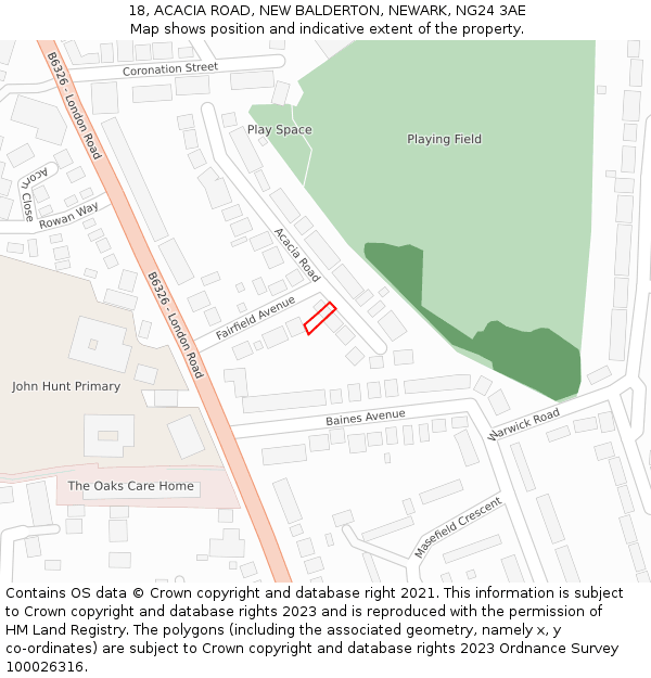 18, ACACIA ROAD, NEW BALDERTON, NEWARK, NG24 3AE: Location map and indicative extent of plot