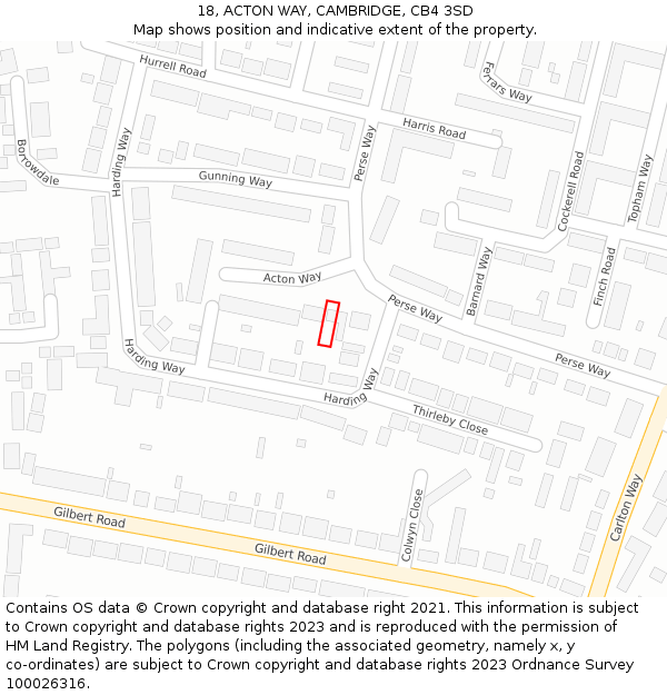 18, ACTON WAY, CAMBRIDGE, CB4 3SD: Location map and indicative extent of plot