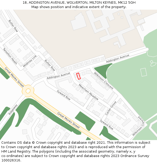 18, ADDINGTON AVENUE, WOLVERTON, MILTON KEYNES, MK12 5GH: Location map and indicative extent of plot