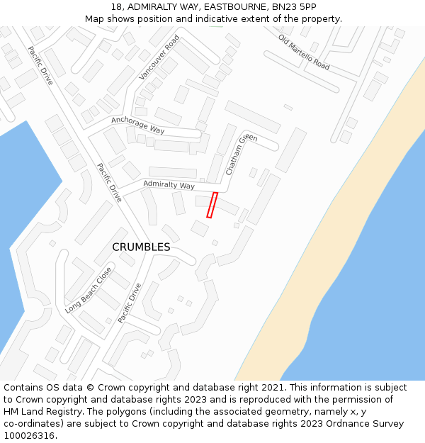 18, ADMIRALTY WAY, EASTBOURNE, BN23 5PP: Location map and indicative extent of plot