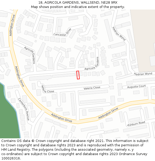 18, AGRICOLA GARDENS, WALLSEND, NE28 9RX: Location map and indicative extent of plot