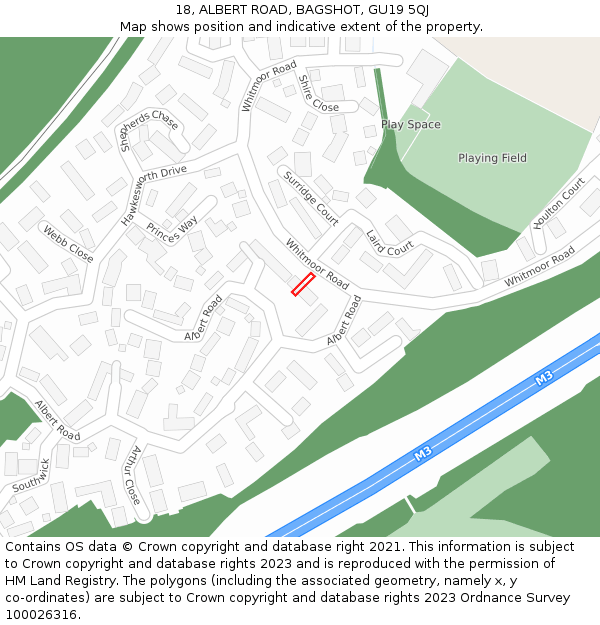 18, ALBERT ROAD, BAGSHOT, GU19 5QJ: Location map and indicative extent of plot