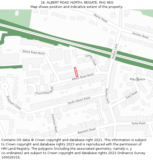 18, ALBERT ROAD NORTH, REIGATE, RH2 9EG: Location map and indicative extent of plot