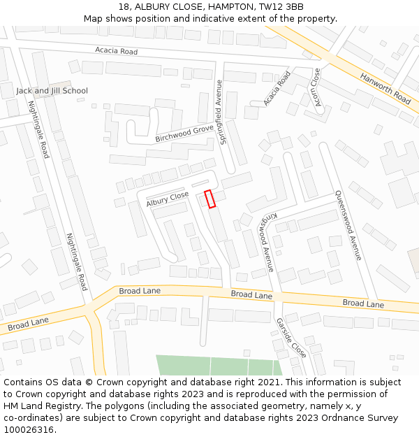 18, ALBURY CLOSE, HAMPTON, TW12 3BB: Location map and indicative extent of plot