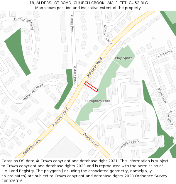 18, ALDERSHOT ROAD, CHURCH CROOKHAM, FLEET, GU52 8LG: Location map and indicative extent of plot