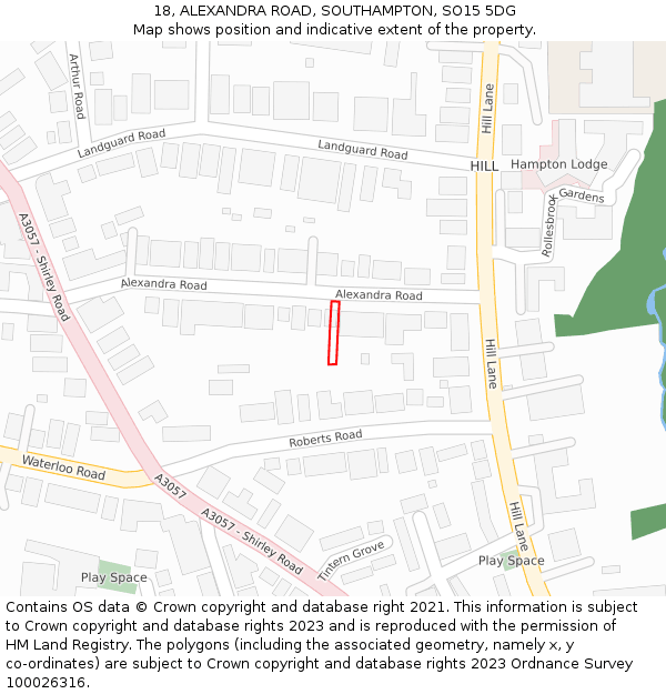 18, ALEXANDRA ROAD, SOUTHAMPTON, SO15 5DG: Location map and indicative extent of plot