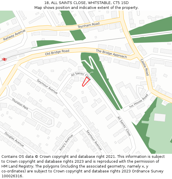 18, ALL SAINTS CLOSE, WHITSTABLE, CT5 1SD: Location map and indicative extent of plot