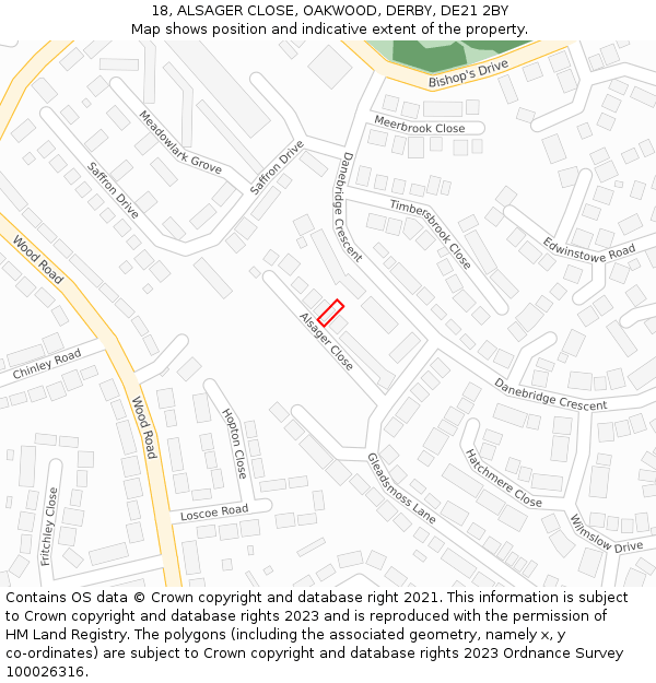 18, ALSAGER CLOSE, OAKWOOD, DERBY, DE21 2BY: Location map and indicative extent of plot