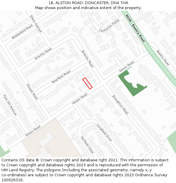 18, ALSTON ROAD, DONCASTER, DN4 7HA: Location map and indicative extent of plot