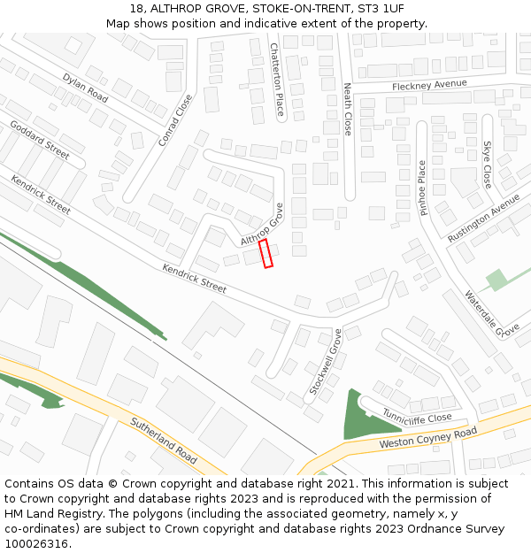 18, ALTHROP GROVE, STOKE-ON-TRENT, ST3 1UF: Location map and indicative extent of plot