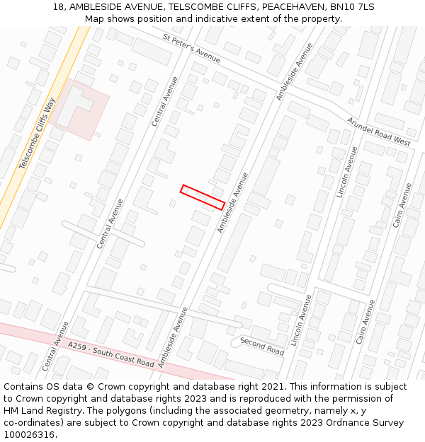 18, AMBLESIDE AVENUE, TELSCOMBE CLIFFS, PEACEHAVEN, BN10 7LS: Location map and indicative extent of plot