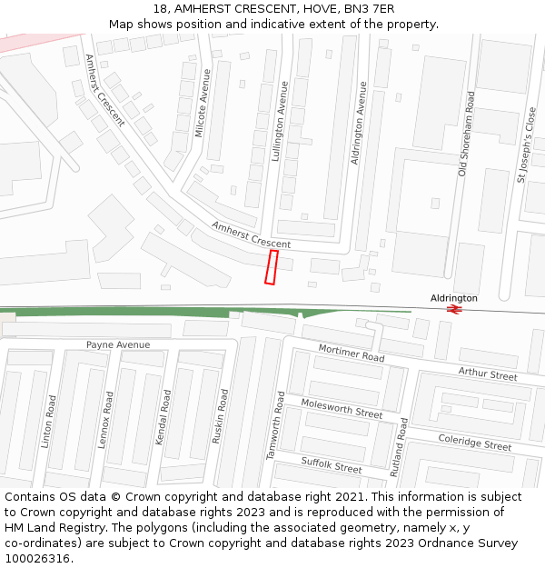 18, AMHERST CRESCENT, HOVE, BN3 7ER: Location map and indicative extent of plot