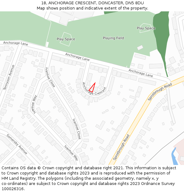 18, ANCHORAGE CRESCENT, DONCASTER, DN5 8DU: Location map and indicative extent of plot