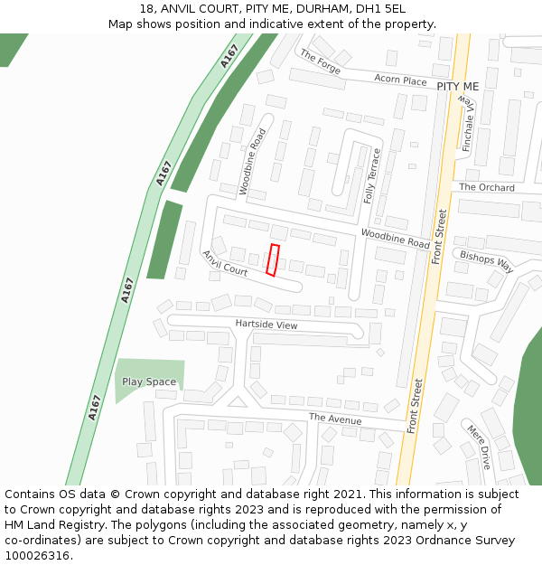 18, ANVIL COURT, PITY ME, DURHAM, DH1 5EL: Location map and indicative extent of plot