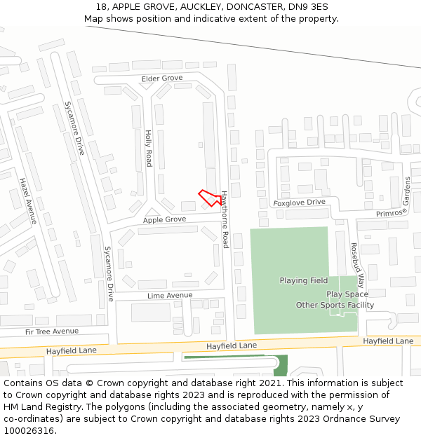 18, APPLE GROVE, AUCKLEY, DONCASTER, DN9 3ES: Location map and indicative extent of plot