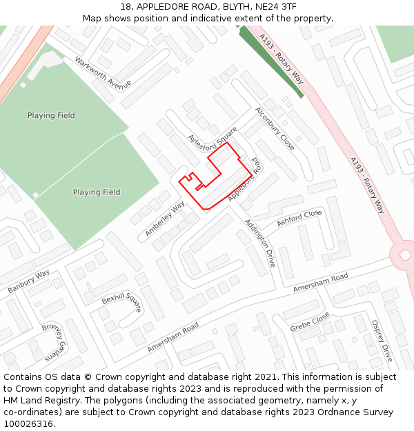 18, APPLEDORE ROAD, BLYTH, NE24 3TF: Location map and indicative extent of plot