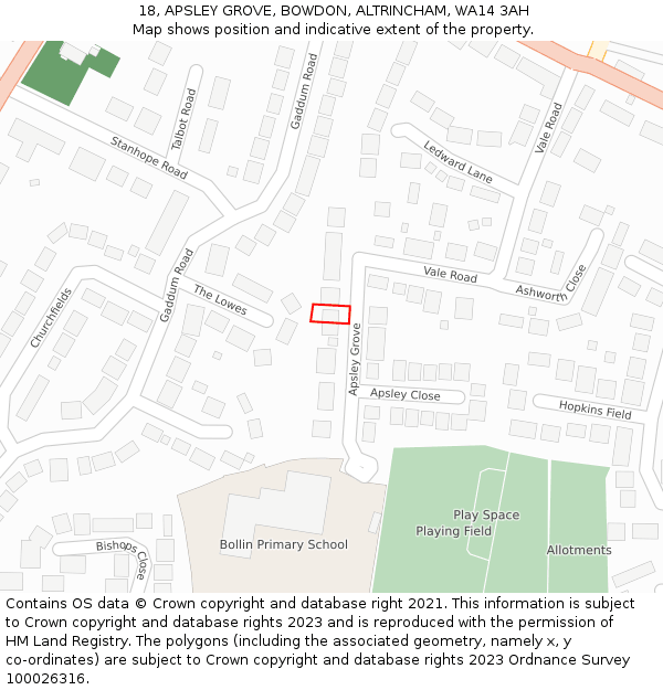 18, APSLEY GROVE, BOWDON, ALTRINCHAM, WA14 3AH: Location map and indicative extent of plot