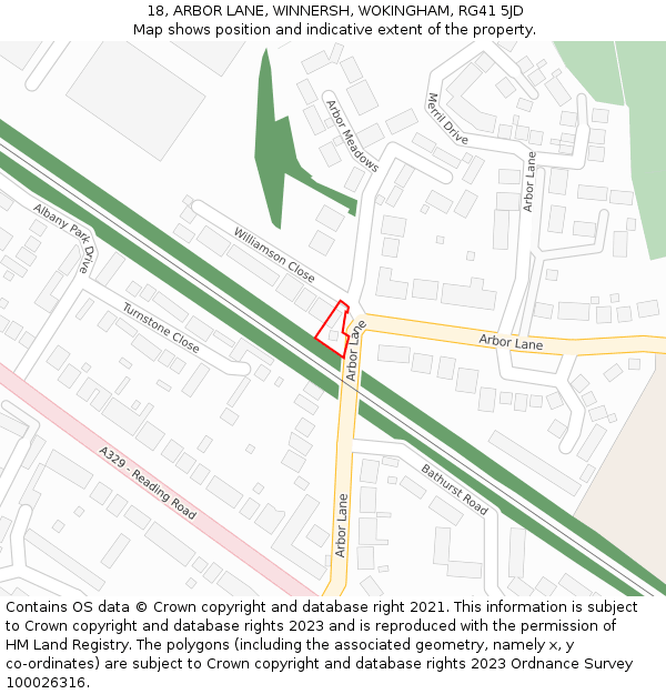 18, ARBOR LANE, WINNERSH, WOKINGHAM, RG41 5JD: Location map and indicative extent of plot