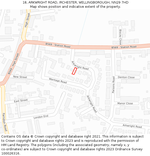 18, ARKWRIGHT ROAD, IRCHESTER, WELLINGBOROUGH, NN29 7HD: Location map and indicative extent of plot