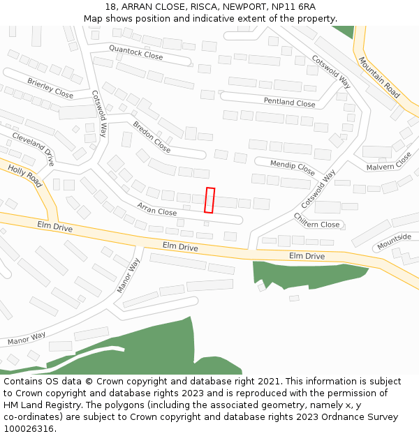 18, ARRAN CLOSE, RISCA, NEWPORT, NP11 6RA: Location map and indicative extent of plot