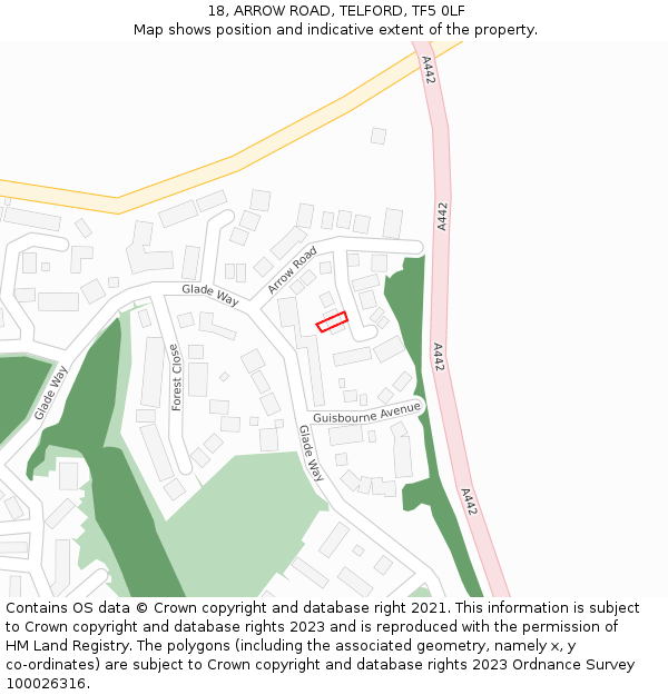 18, ARROW ROAD, TELFORD, TF5 0LF: Location map and indicative extent of plot