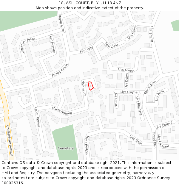 18, ASH COURT, RHYL, LL18 4NZ: Location map and indicative extent of plot