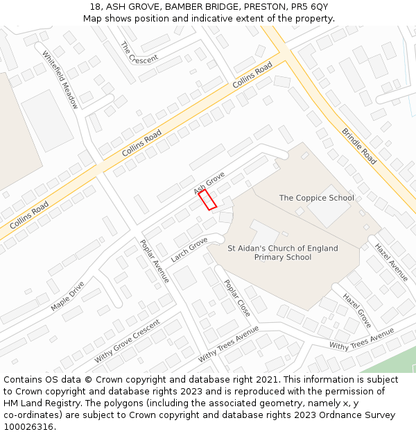 18, ASH GROVE, BAMBER BRIDGE, PRESTON, PR5 6QY: Location map and indicative extent of plot