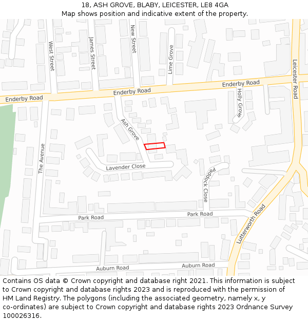 18, ASH GROVE, BLABY, LEICESTER, LE8 4GA: Location map and indicative extent of plot