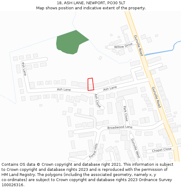 18, ASH LANE, NEWPORT, PO30 5LT: Location map and indicative extent of plot