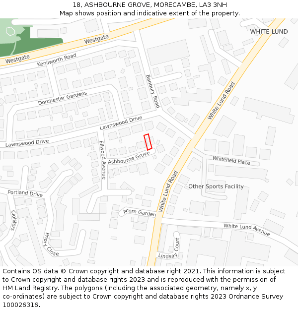 18, ASHBOURNE GROVE, MORECAMBE, LA3 3NH: Location map and indicative extent of plot
