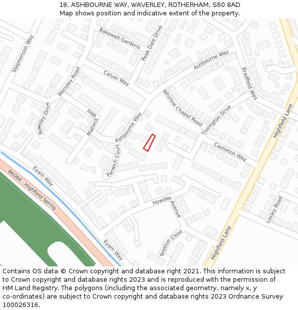 18, ASHBOURNE WAY, WAVERLEY, ROTHERHAM, S60 8AD: Location map and indicative extent of plot