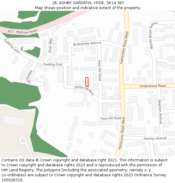 18, ASHBY GARDENS, HYDE, SK14 3EY: Location map and indicative extent of plot