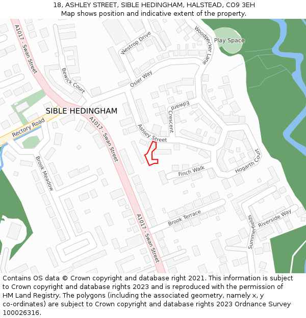 18, ASHLEY STREET, SIBLE HEDINGHAM, HALSTEAD, CO9 3EH: Location map and indicative extent of plot