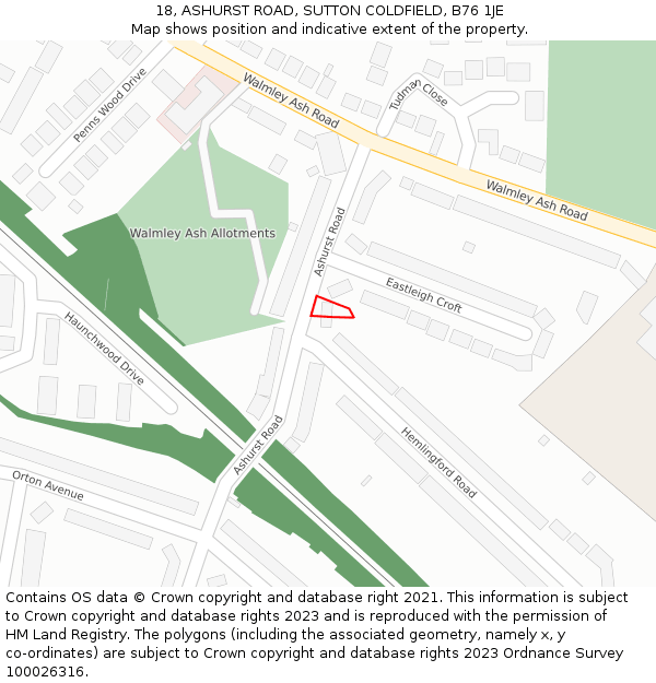 18, ASHURST ROAD, SUTTON COLDFIELD, B76 1JE: Location map and indicative extent of plot