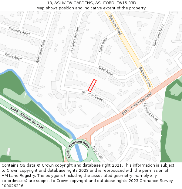 18, ASHVIEW GARDENS, ASHFORD, TW15 3RD: Location map and indicative extent of plot