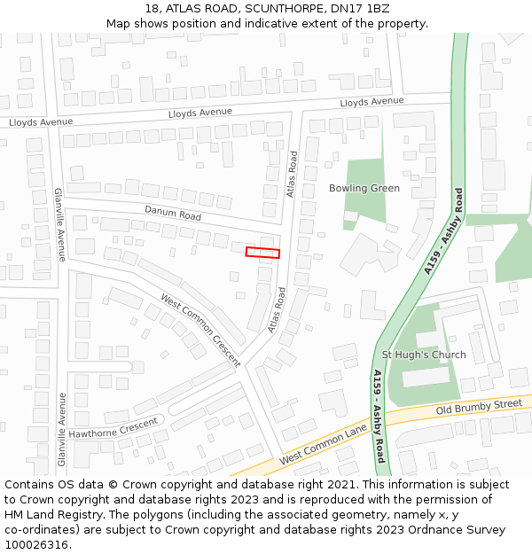 18, ATLAS ROAD, SCUNTHORPE, DN17 1BZ: Location map and indicative extent of plot