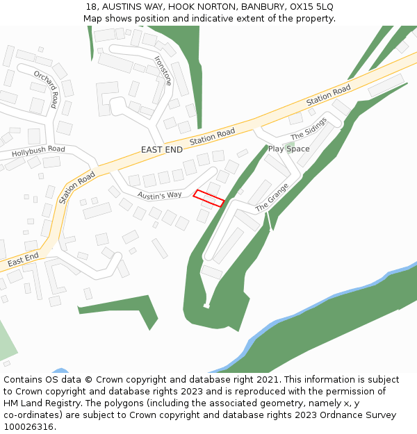 18, AUSTINS WAY, HOOK NORTON, BANBURY, OX15 5LQ: Location map and indicative extent of plot