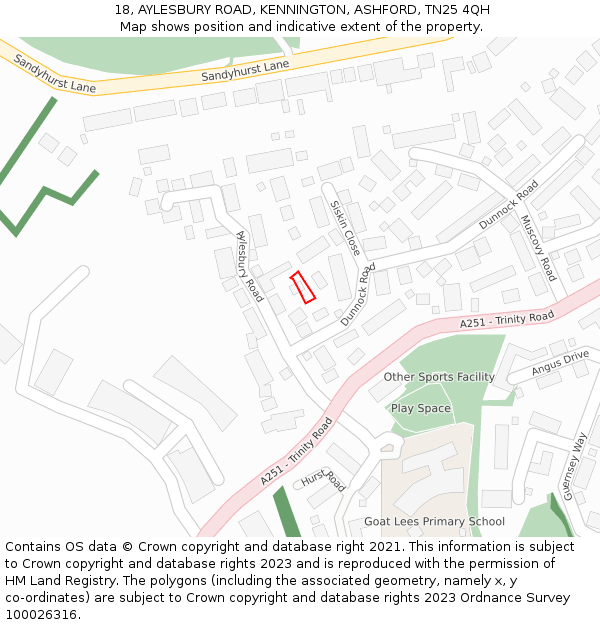 18, AYLESBURY ROAD, KENNINGTON, ASHFORD, TN25 4QH: Location map and indicative extent of plot