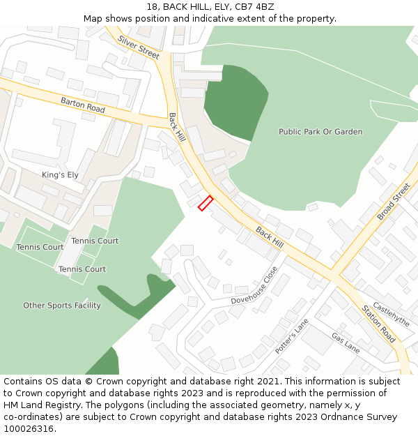 18, BACK HILL, ELY, CB7 4BZ: Location map and indicative extent of plot