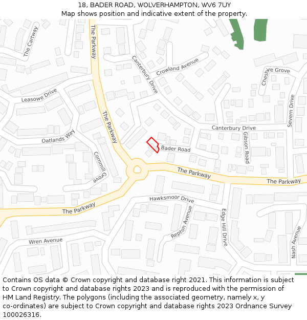 18, BADER ROAD, WOLVERHAMPTON, WV6 7UY: Location map and indicative extent of plot