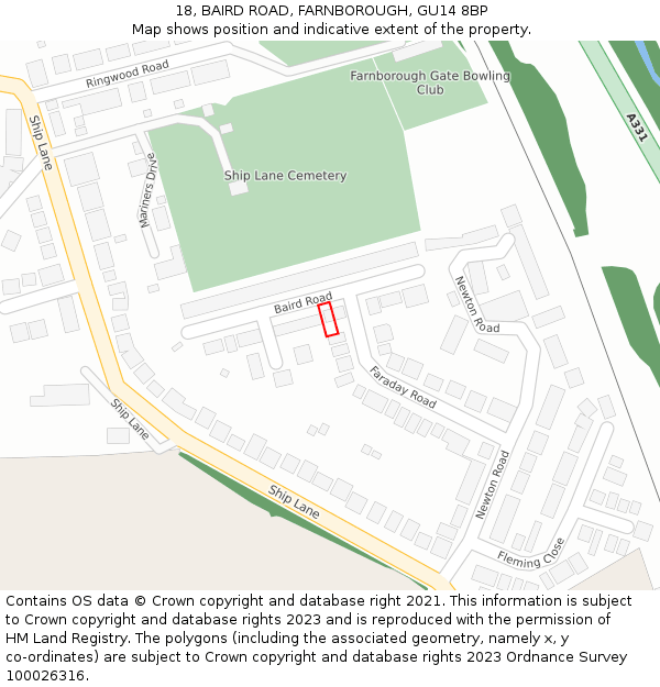 18, BAIRD ROAD, FARNBOROUGH, GU14 8BP: Location map and indicative extent of plot