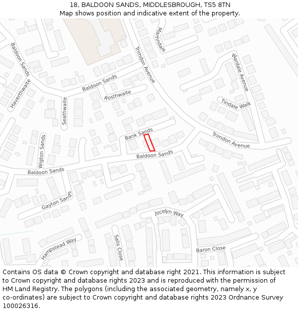 18, BALDOON SANDS, MIDDLESBROUGH, TS5 8TN: Location map and indicative extent of plot