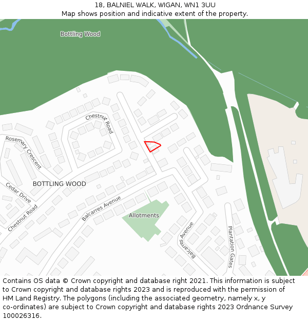 18, BALNIEL WALK, WIGAN, WN1 3UU: Location map and indicative extent of plot