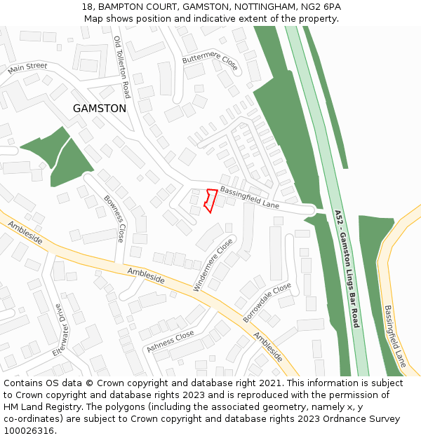 18, BAMPTON COURT, GAMSTON, NOTTINGHAM, NG2 6PA: Location map and indicative extent of plot