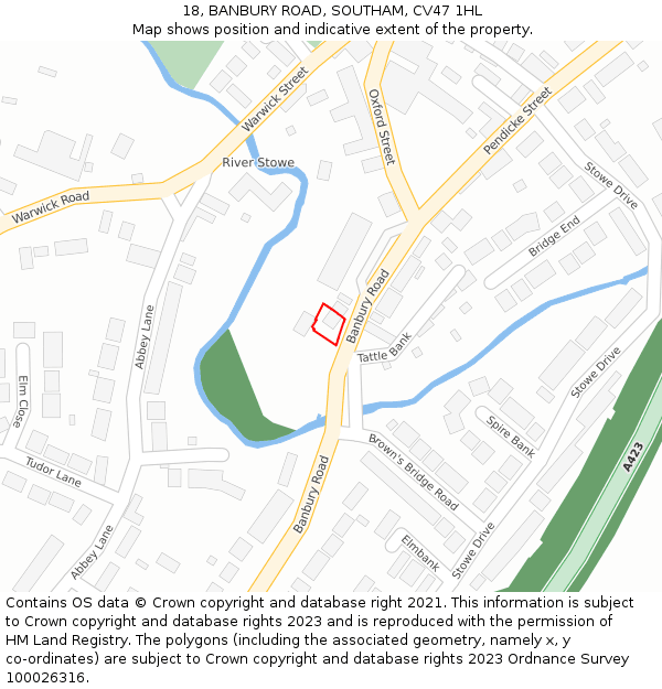 18, BANBURY ROAD, SOUTHAM, CV47 1HL: Location map and indicative extent of plot