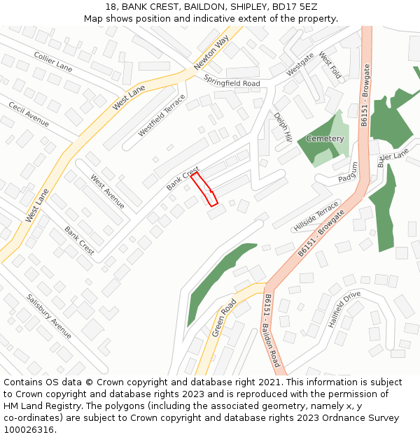 18, BANK CREST, BAILDON, SHIPLEY, BD17 5EZ: Location map and indicative extent of plot