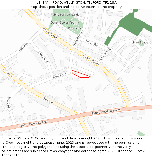 18, BANK ROAD, WELLINGTON, TELFORD, TF1 1SA: Location map and indicative extent of plot