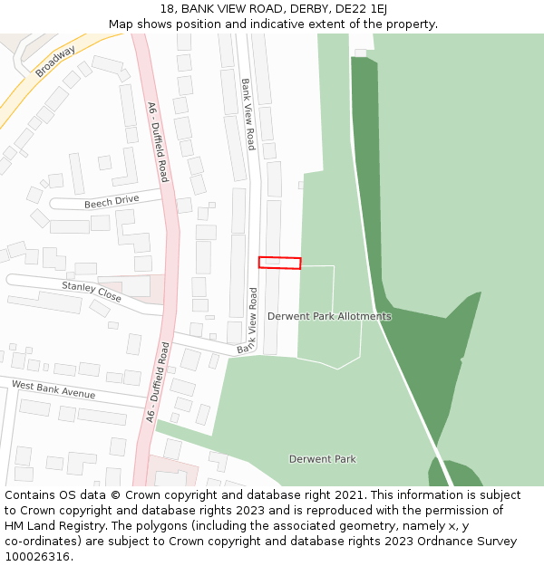 18, BANK VIEW ROAD, DERBY, DE22 1EJ: Location map and indicative extent of plot