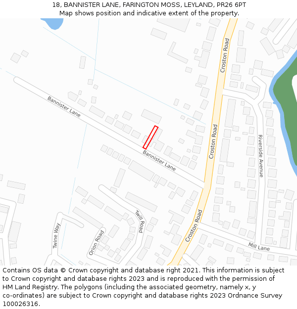 18, BANNISTER LANE, FARINGTON MOSS, LEYLAND, PR26 6PT: Location map and indicative extent of plot