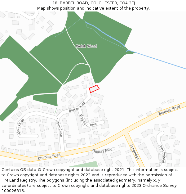 18, BARBEL ROAD, COLCHESTER, CO4 3EJ: Location map and indicative extent of plot